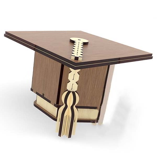 Laser Cut Wooden Graduation Cap Shape Gift Box Candy Box Chocolate Box Free DXF File