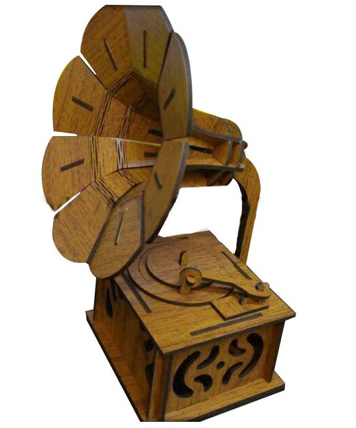 Laser Cut Wooden Gramophone 3d Model Free DXF File