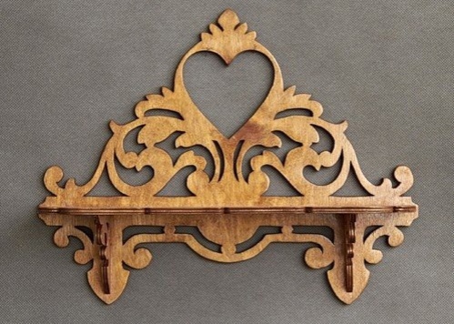 Laser Cut Wooden Heart Decor Wall Shelf Free Vector File
