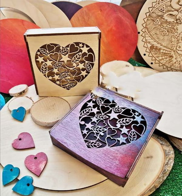 Laser Cut Wooden Heart Gift Box Wedding Ring Heart Box Free DXF File