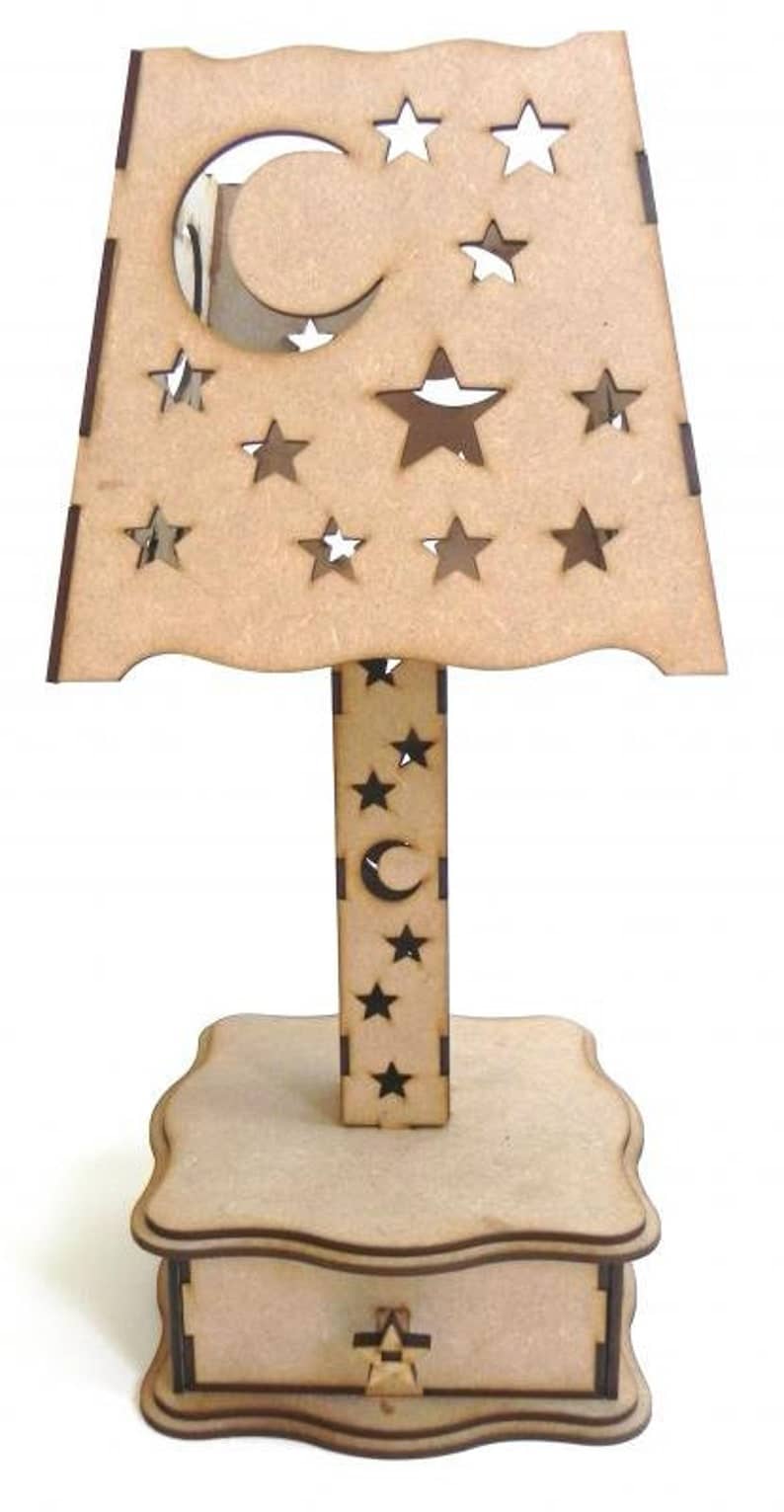 Laser Cut Wooden Moon And Stars Lamp Free Vector File