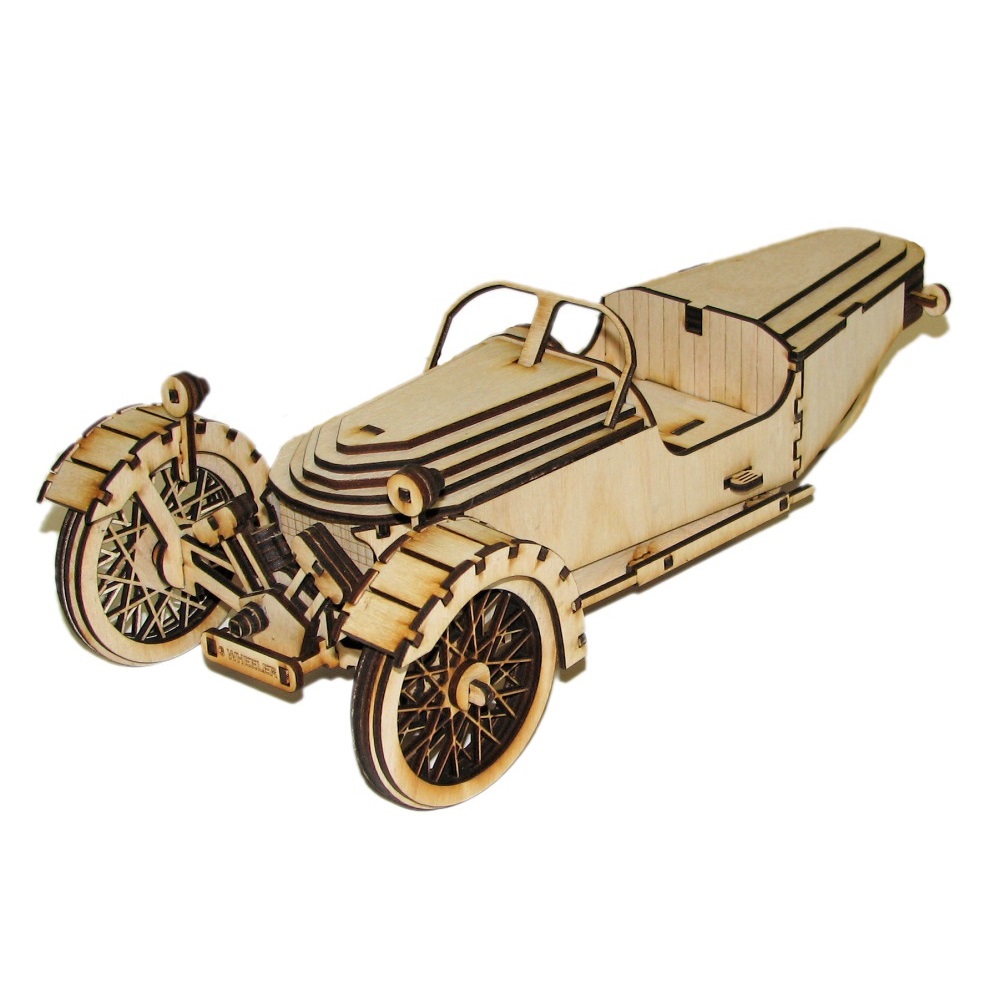 Laser Cut Wooden Morgan 3 Wheel Car Puzzle Kit Free DXF File