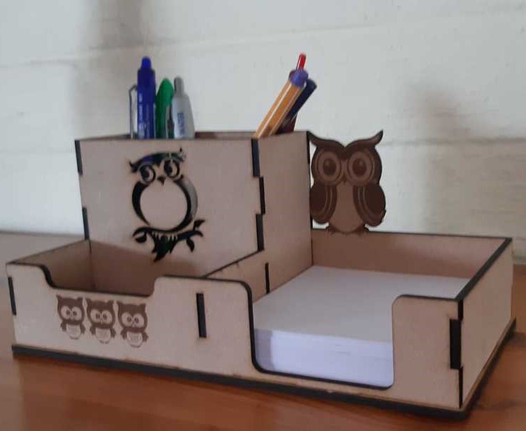 Laser Cut Wooden Owl Desk Organizer Pen Holder 3mm Free Vector File