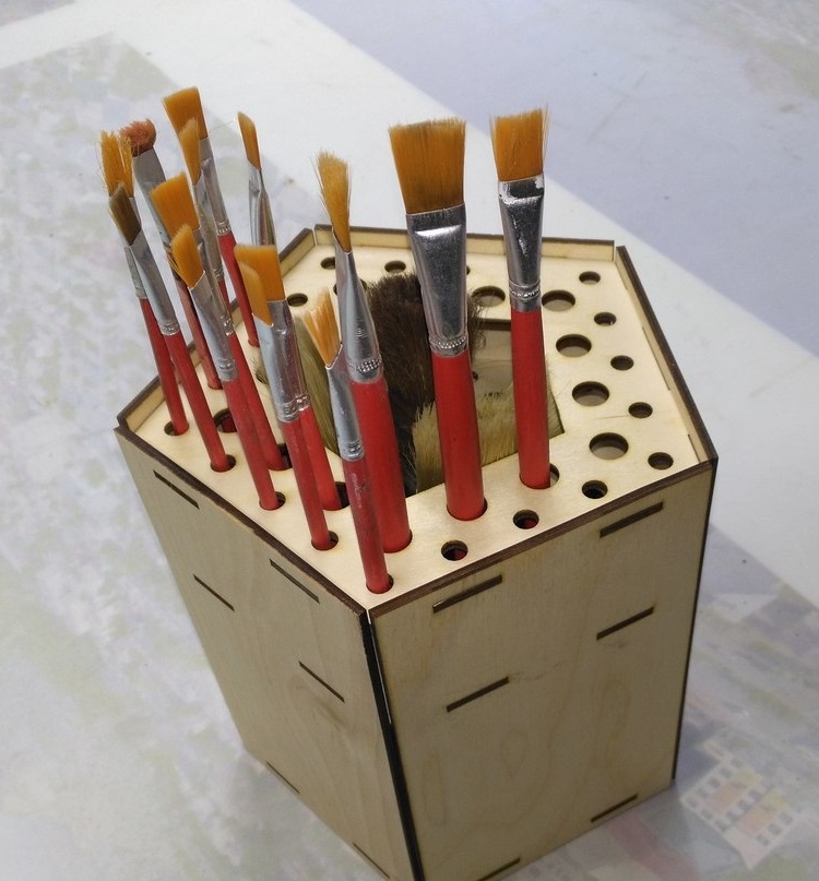 Laser Cut Wooden Paint Brush Holder Free Vector File