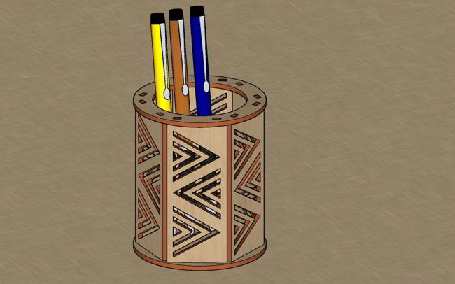 Laser Cut Wooden Pen Stand Pencil Holder Free DXF File