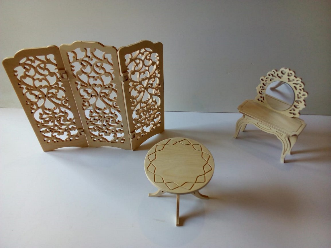 Laser Cut Wooden Room Divider Folding Screen With Furniture Coffee Table Dressing Mirror Table Dxf File Free DXF File