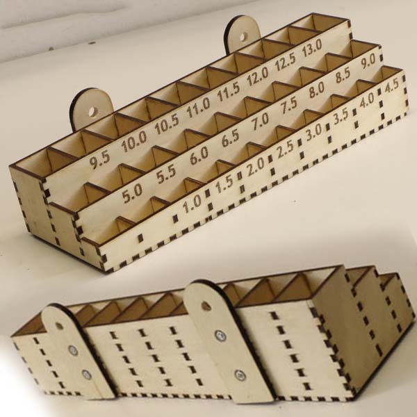 Laser Cut Wooden Slat Wall Drill Bit Organizer Box Plywood 4mm Free DXF File