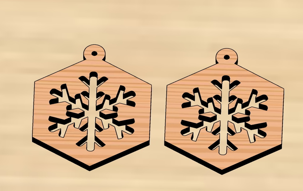Laser Cut Wooden Snowflakes Earrings Christmas Decoration 3mm Free Vector File