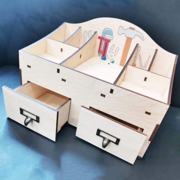 Laser Cut Wooden Tool Storage Organizer Box With Drawer Free Vector File