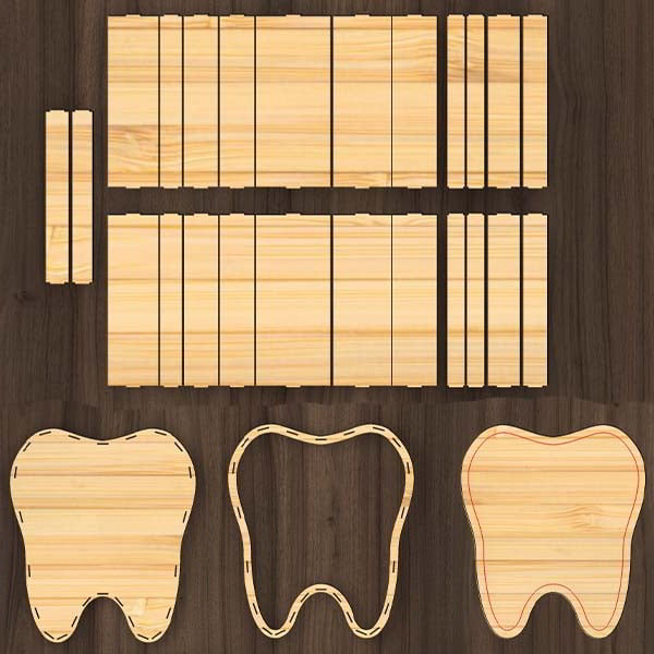 Laser Cut Wooden Tooth Shaped Box Free DXF File