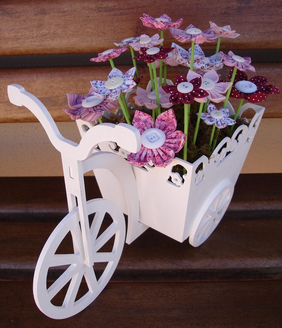 Laser Cut Wooden Tricycle Bike Flower Basket Free Vector File