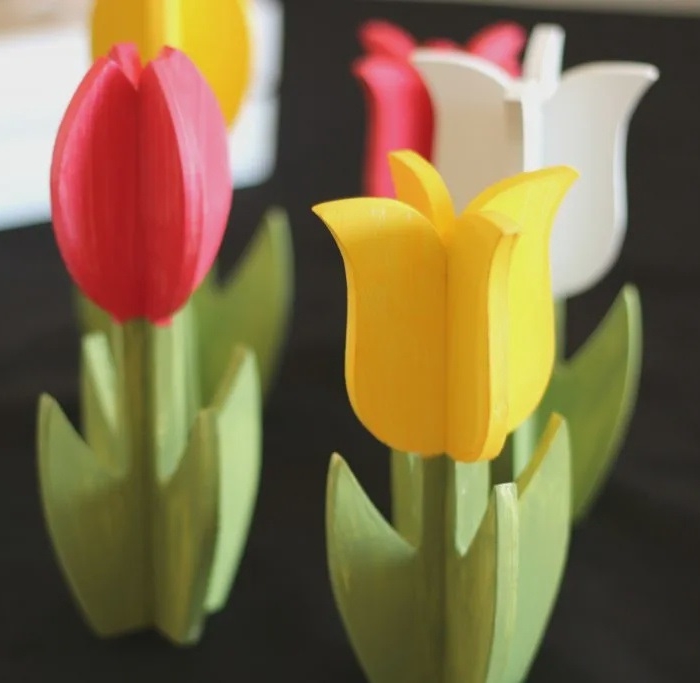 Laser Cut Wooden Tulips Spring Centerpiece Decor Free Vector File