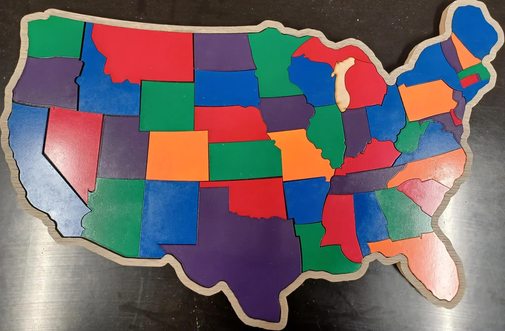 Laser Cut Wooden Usa Map Puzzle For Kids Free DXF File