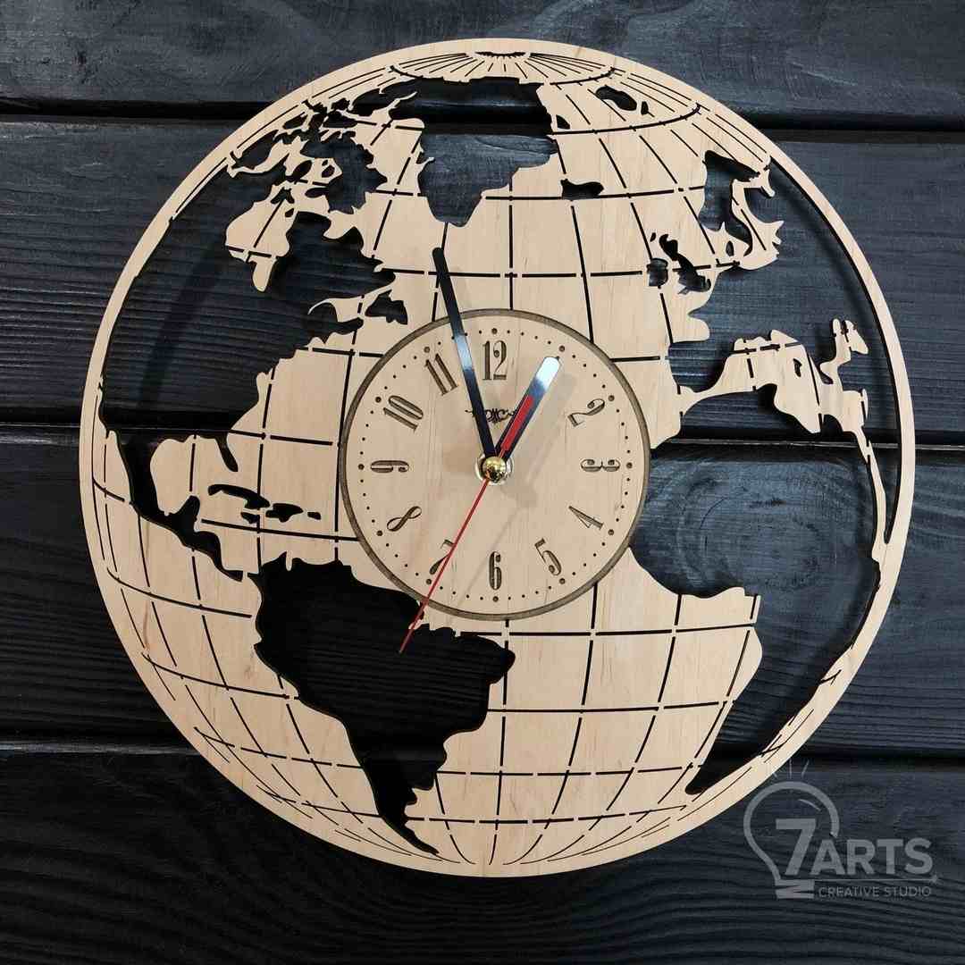 Laser Cut World Shaped Clock Puzzle Free DXF File