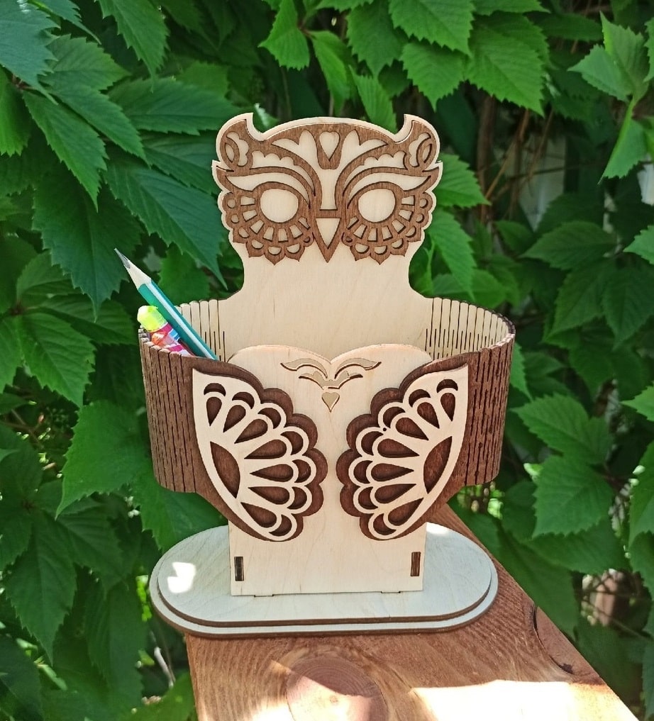 Living Hinge Owl Pen Pencil Holder Laser Cut Free Vector File