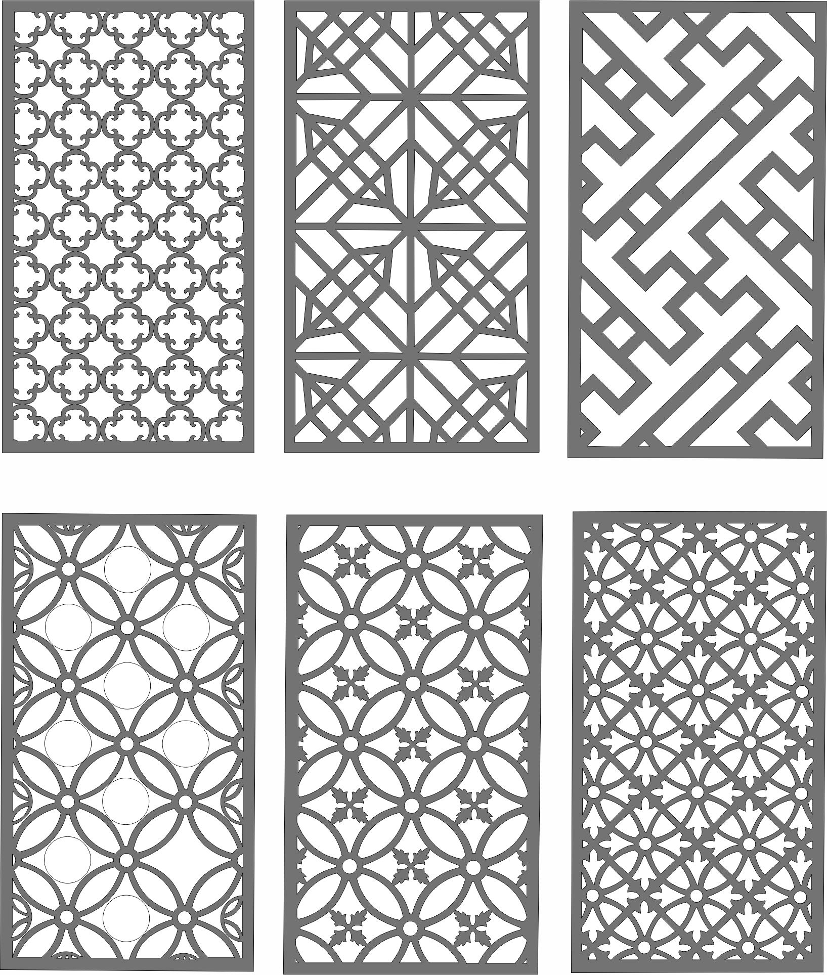 Living Room Lattice Separator Seamless Patterns Set For Laser Cut Free Vector File