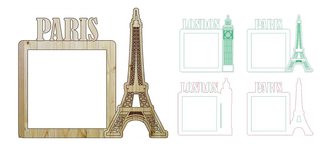 London Paris Photo Frame Laser Cut And Engraving Free DXF File