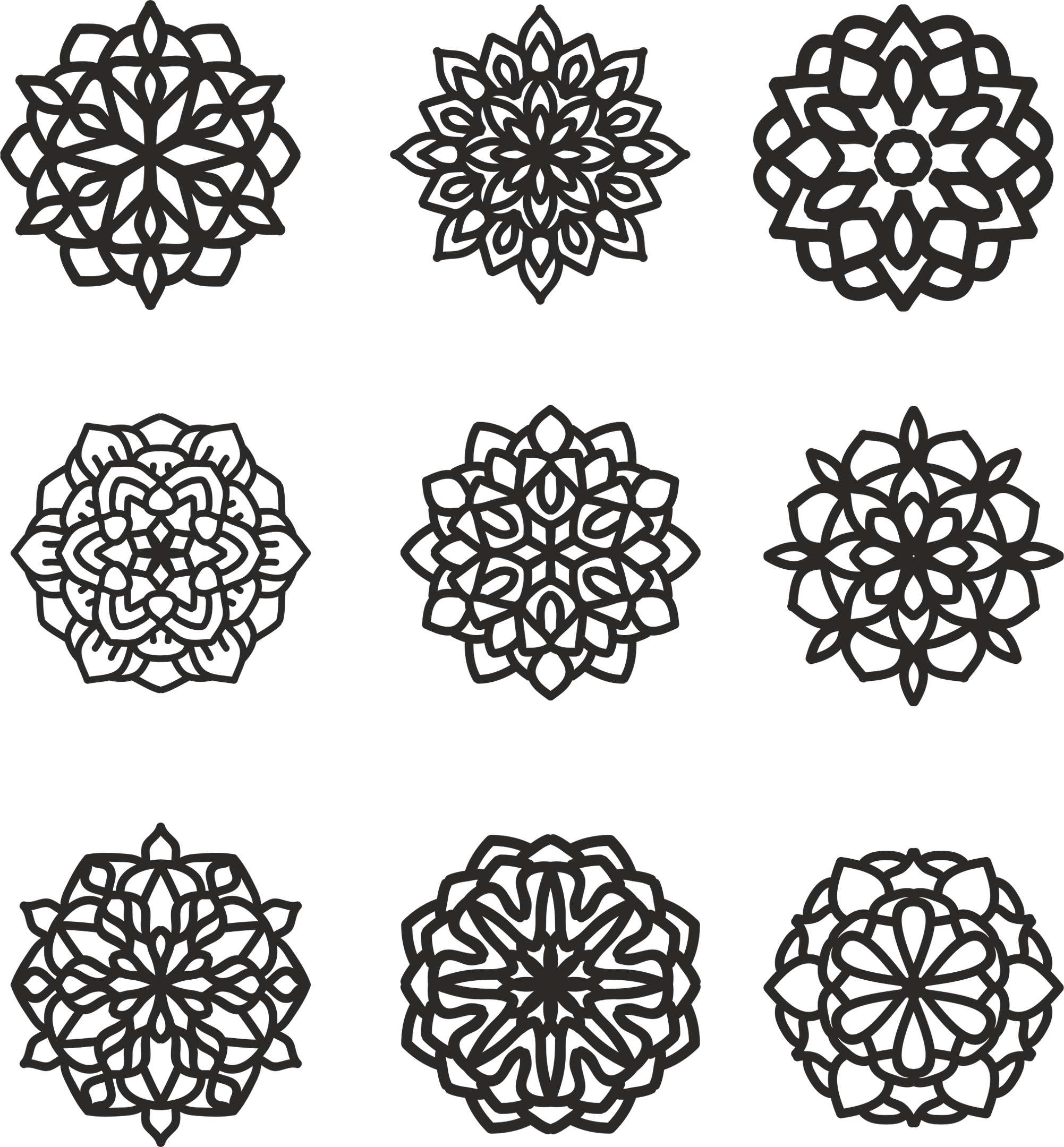 Mandala 9 Set Ornament Free Vector File