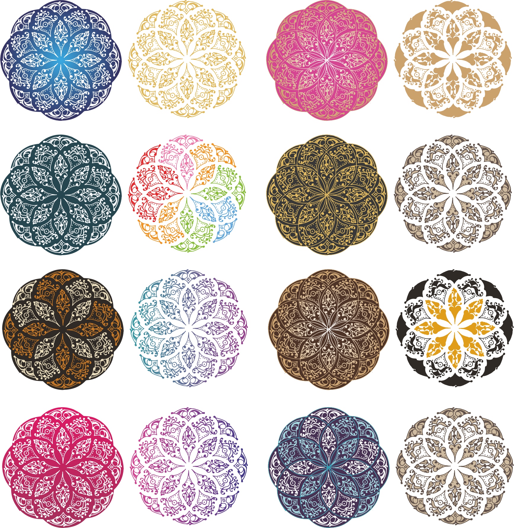 Mandala Color Set Ornament Free Vector File