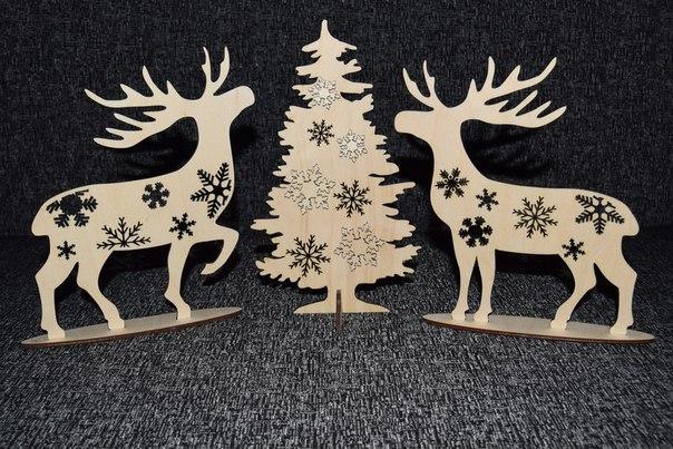 Mini Christmas Tree And Deer For Desk Christmas Ornaments Laser Cut Free Vector File