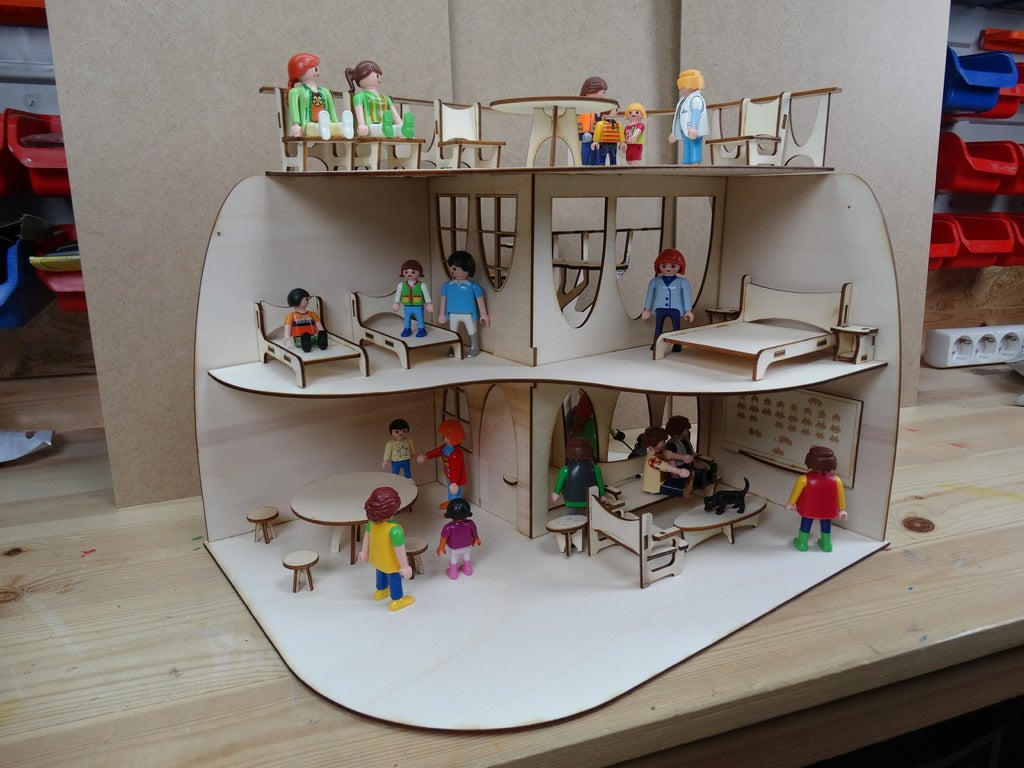 Modern House Wood Doll House Children Toys Free DXF File