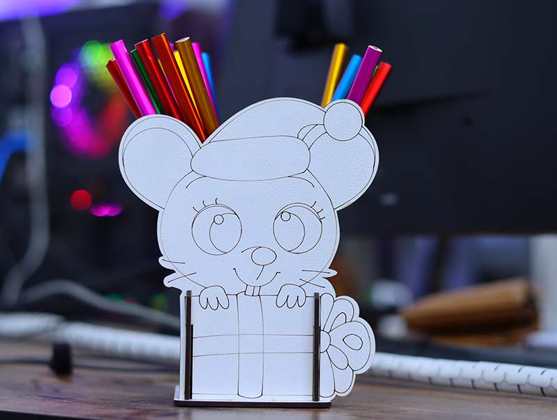 Mouse Pencil Holder Desk Organizer 3mm Laser Cut Free Vector File