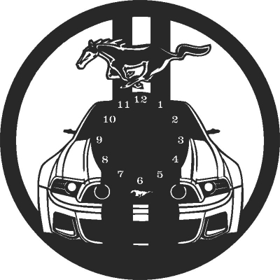 Mustang Car Wall Clock For Laser Cut Free Vector File