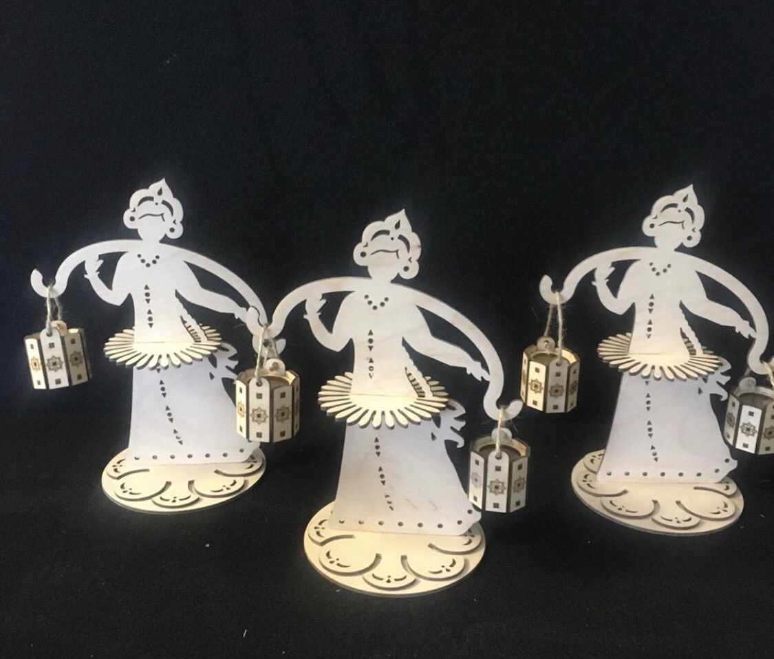 Napkin Holder Girls With Lamp Wood Free Vector File