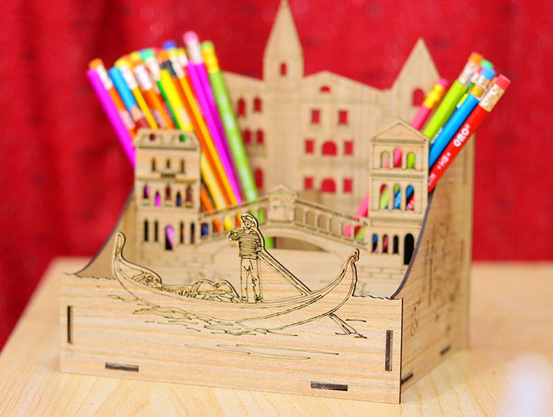 Office Desk Organizer Pen Holder Pencil Stand 3mm Laser Cut Free Vector File