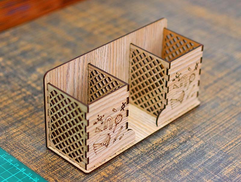 Office Desk Organizer Wooden Pen Holder Pencil Stand 3mm Laser Cut Free Vector File