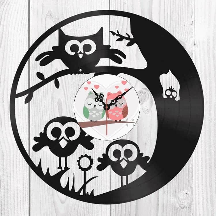 Owls Vinyl Record Wall Clock Laser Cut Free Vector File