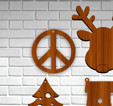 Peace Sign Christmas Ornament Laser Cut Free Vector File