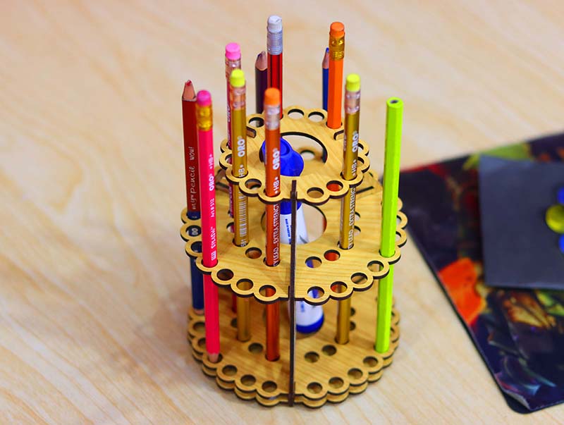 Pen Holder Decorative Desk Organizer Pencil Stand 3mm Laser Cut Free Vector File