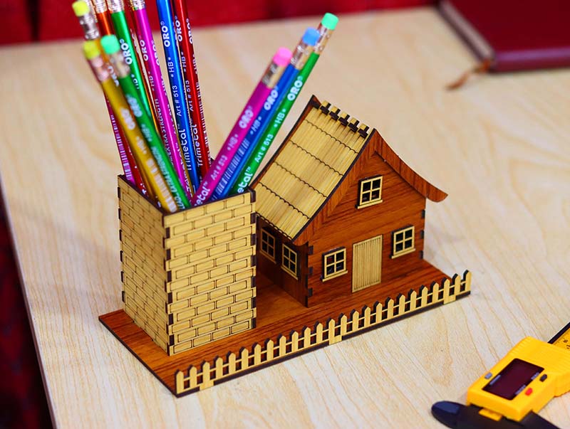 Pen Holder Template House Pencil Box Template 3mm Laser Cut Free DXF File