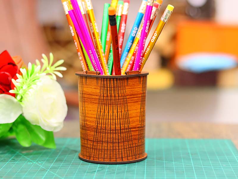 Pen Holder Template Living Hinge Pattern 3mm Laser Cut Free DXF File