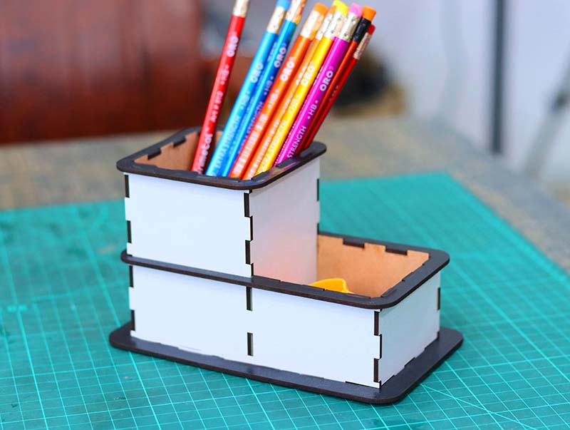 Pen Holder Template Office Desk Organizer 3mm Laser Cut Free Vector File