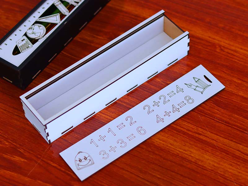 Pencil Box Wooden Pen Organizer Geometry Box 3mm Laser Cut Free DXF File