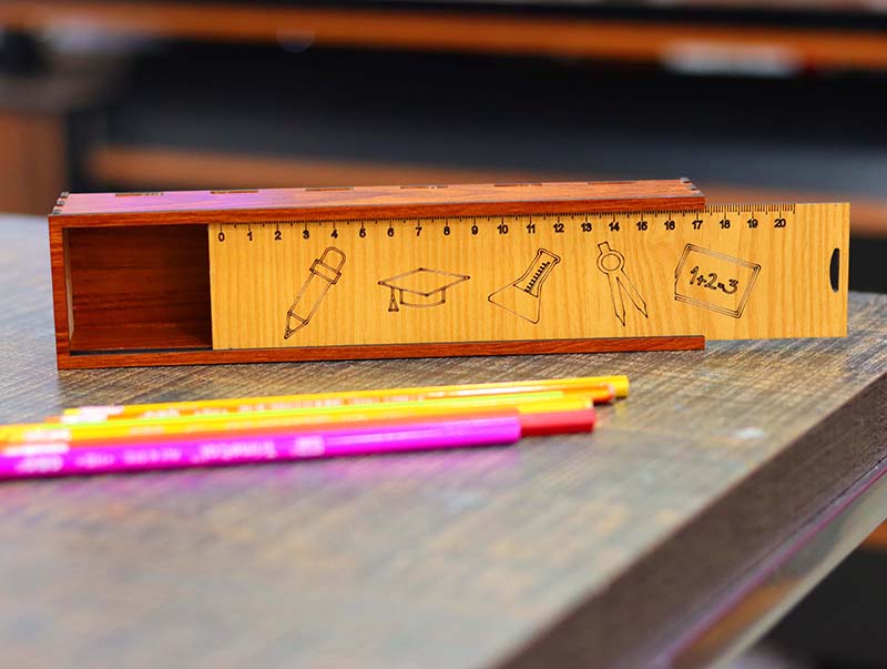 Pencil Box Wooden School Pencil Case Box With Sliding Lid 3mm Laser Cut Free DXF File