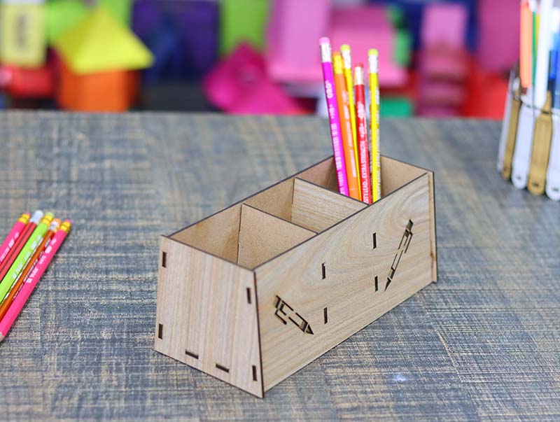 Pencil Box Wooden Simple Desk Organizer Storage Box 3mm Laser Cut Free DXF File