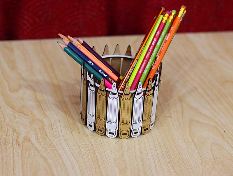 Pencil Design Box Round Pen Holder For Kids 3mm Laser Cut Free DXF File