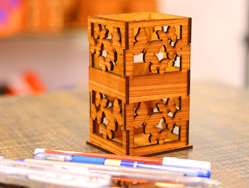 Pencil Holder Wooden Pen Organizer Pencil Box 3mm Laser Cut Free DXF File