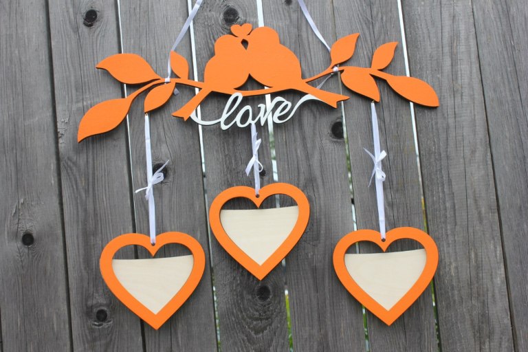 Photo Frame Hearts With Birds Layouts For Laser Cut Free Vector File