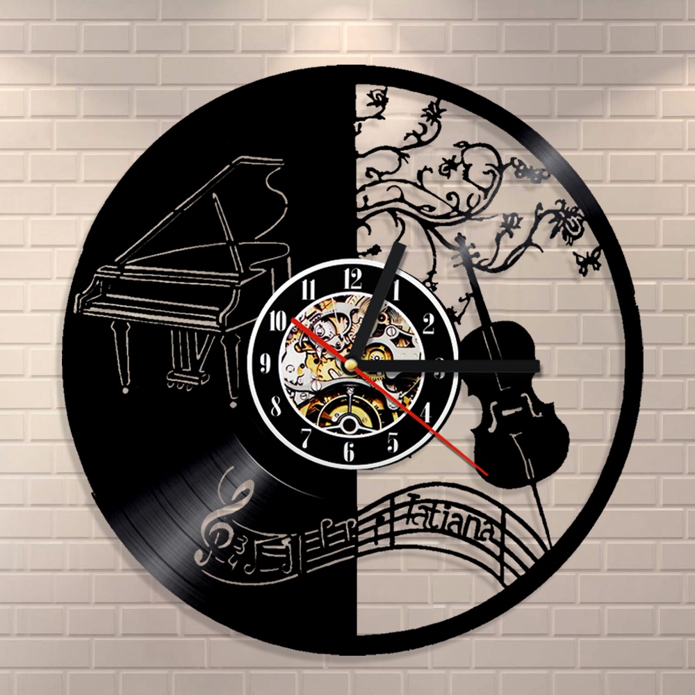 Piano And Violin Vinyl Wall Clock Template For Laser Cut Free Vector File