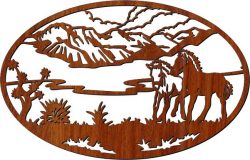 Picture Of Two Horses In The Field For Laser Cut Cnc Free Vector File