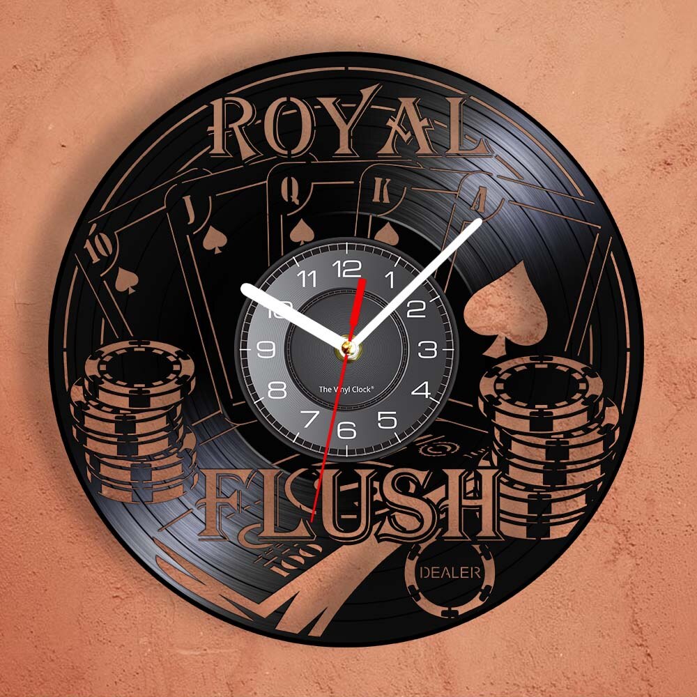 Royal Flush Poker Wall Clock Card Games Vinyl Record Wall Decor For Laser Cut Free Vector File