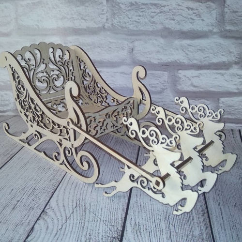 Santa Sleigh Reindeer Indoor Christmas Decoration Laser Cut Free Vector File