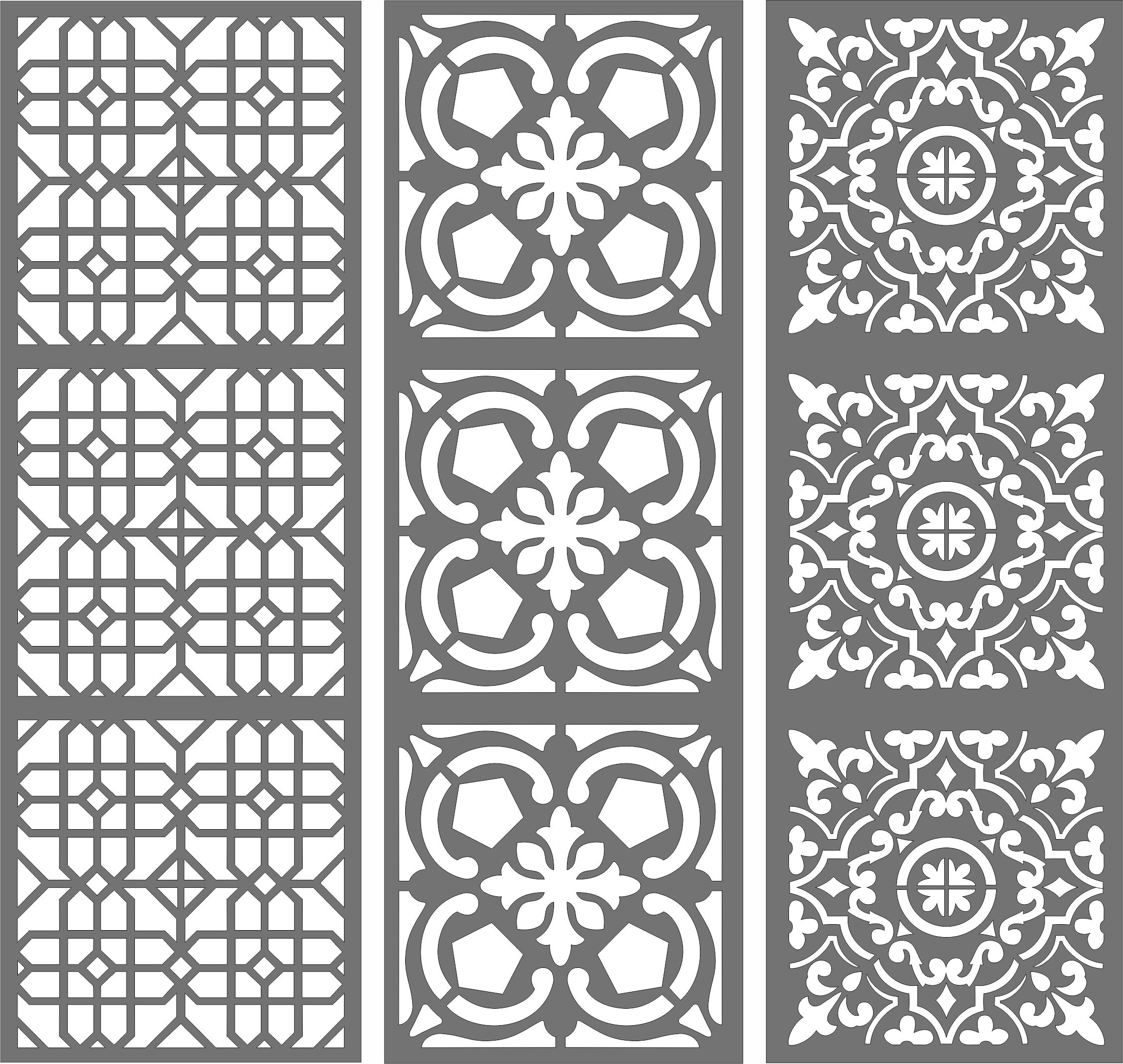 Seamless Separator Grill Patterns Set For Laser Cut Free Vector File