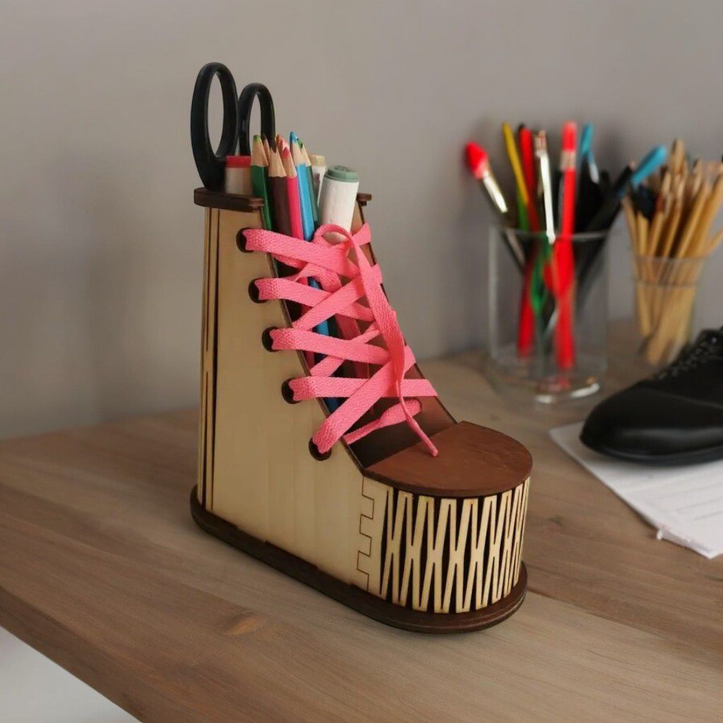 Shoe Shape Desk Accessories Organizer Laser Cut Free Vector File