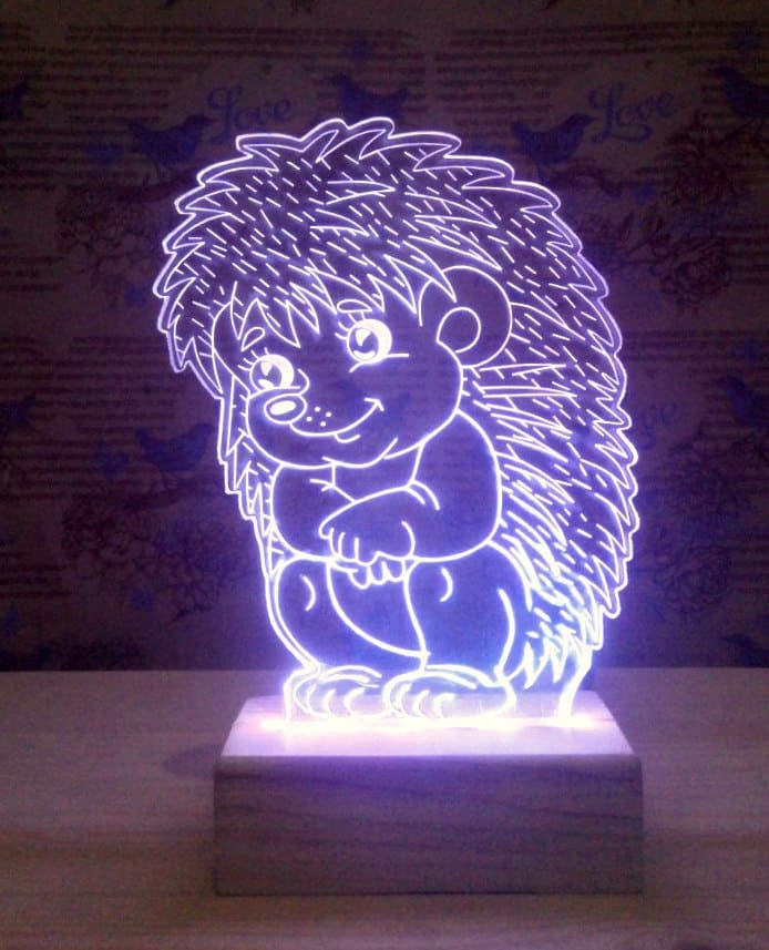 Sitting Hedgehog 3d Acrylic Lamp For Kids Room Laser Engraving Free Vector File