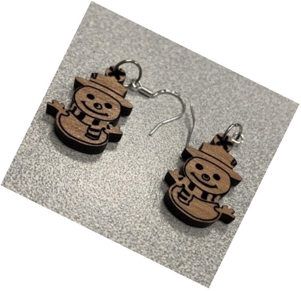 Snowman Wooden Earrings Women Jewelry Laser Cut Free Vector File